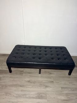 Black Tufted Leather Ottoman Bench