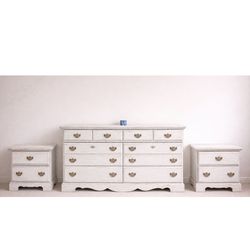 Shabby White Farmhouse Dresser Set + 2 Nightstands 🚚 FREE DELIVERY TODAY