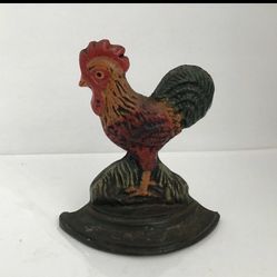 Vintage Cast Iron Rooster Door Stopper 7” Tall