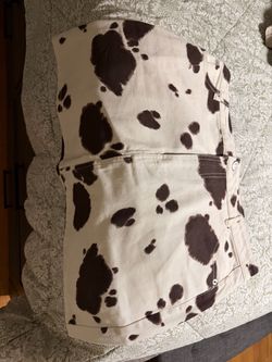 Cow Print Denim Mini Skirt
