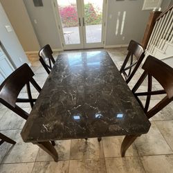 Marble and Wood Table With 4 Chairs 