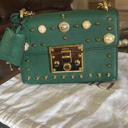Gucci Calfskin Studded Small Padlock Shoulder Bag Emerald