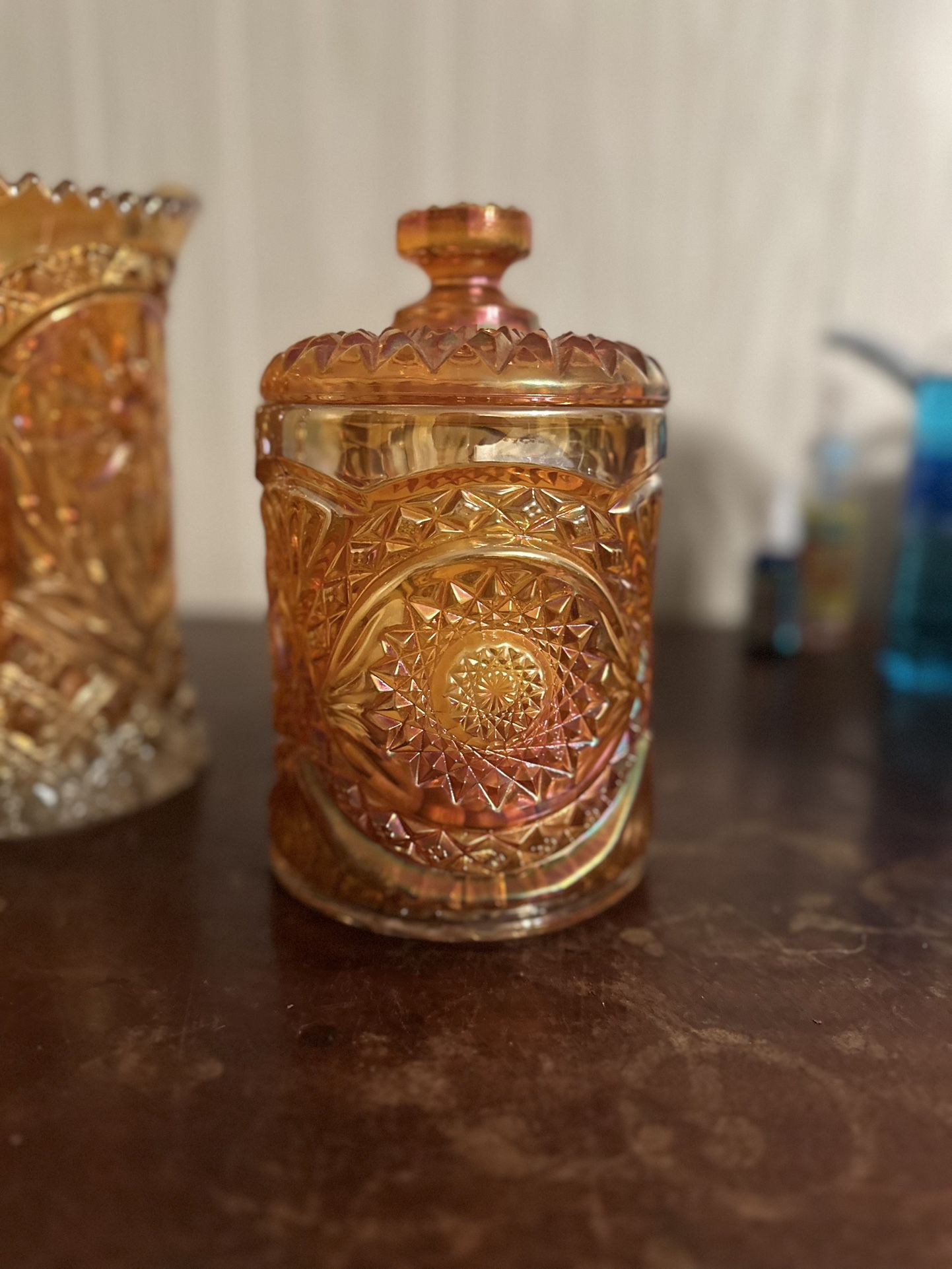 Imperial Carnival Glass (Marigold) Water Pitcher & Jar