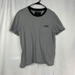 Guess Mens L Striped Pocket Tee Navy White Casual