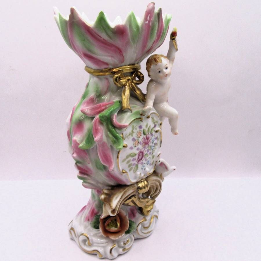 Capodimonte Camille Naudot Cherub Hand Painted Vase Italy
