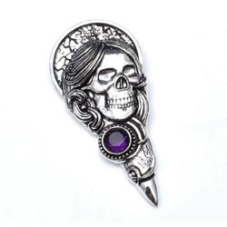 Skull Skeleton Amethyst Crystal 925 Silver 3” Necklace Pendant