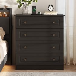 IDEALSOUL Dresser, Black Dresser Tall dresser with Large Storage Space, 4 Drawer Dresser for Bedroom, Hallway, Entryway