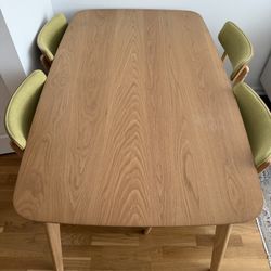 Wood Dining Table + 4 Cushioned Chairs
