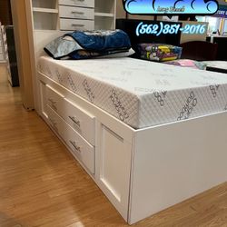 Twin White Storage Bed Frame With Drawer New Comoda 