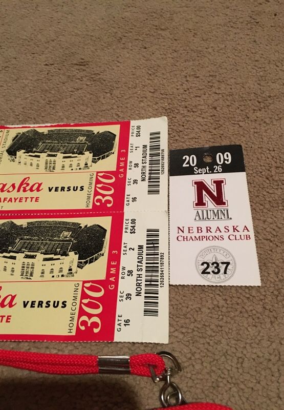 Huskers 300th Consecutive Sellout - 2 Tickets & Pass 9-26-09 Suitable for Framing