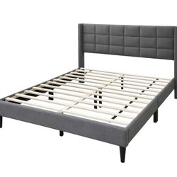 Brand New Light Grqy Linen Full Size Platform Bedframe 