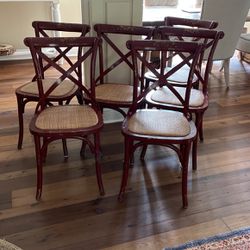 6 Farmhouse Style Red Dining Chairs Cane Rare Hues