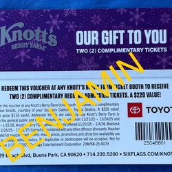 $50 for every TWO KNOTTS BERRY FARM Tickets - Always Meet in Person
