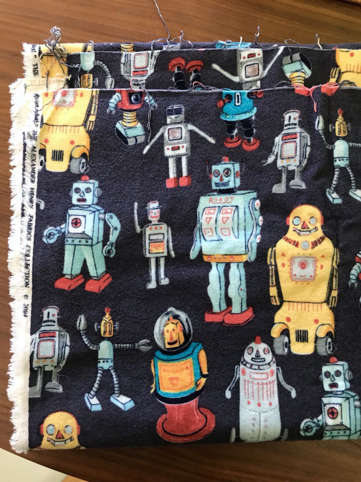 Robot Flannel Fabric Material Navy Blue