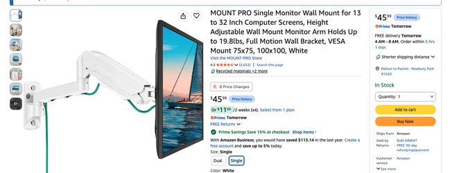 Adjustable monitor wall mount - All Pieces Included