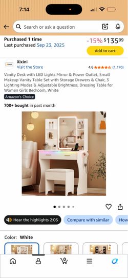 Vanity Desk with LED Lights/ Mirror