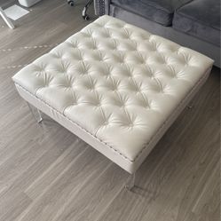 White Vegan Leather Ottoman