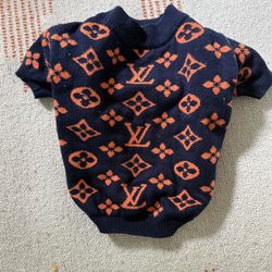 Navy Orange Knit Dog Sweater Small