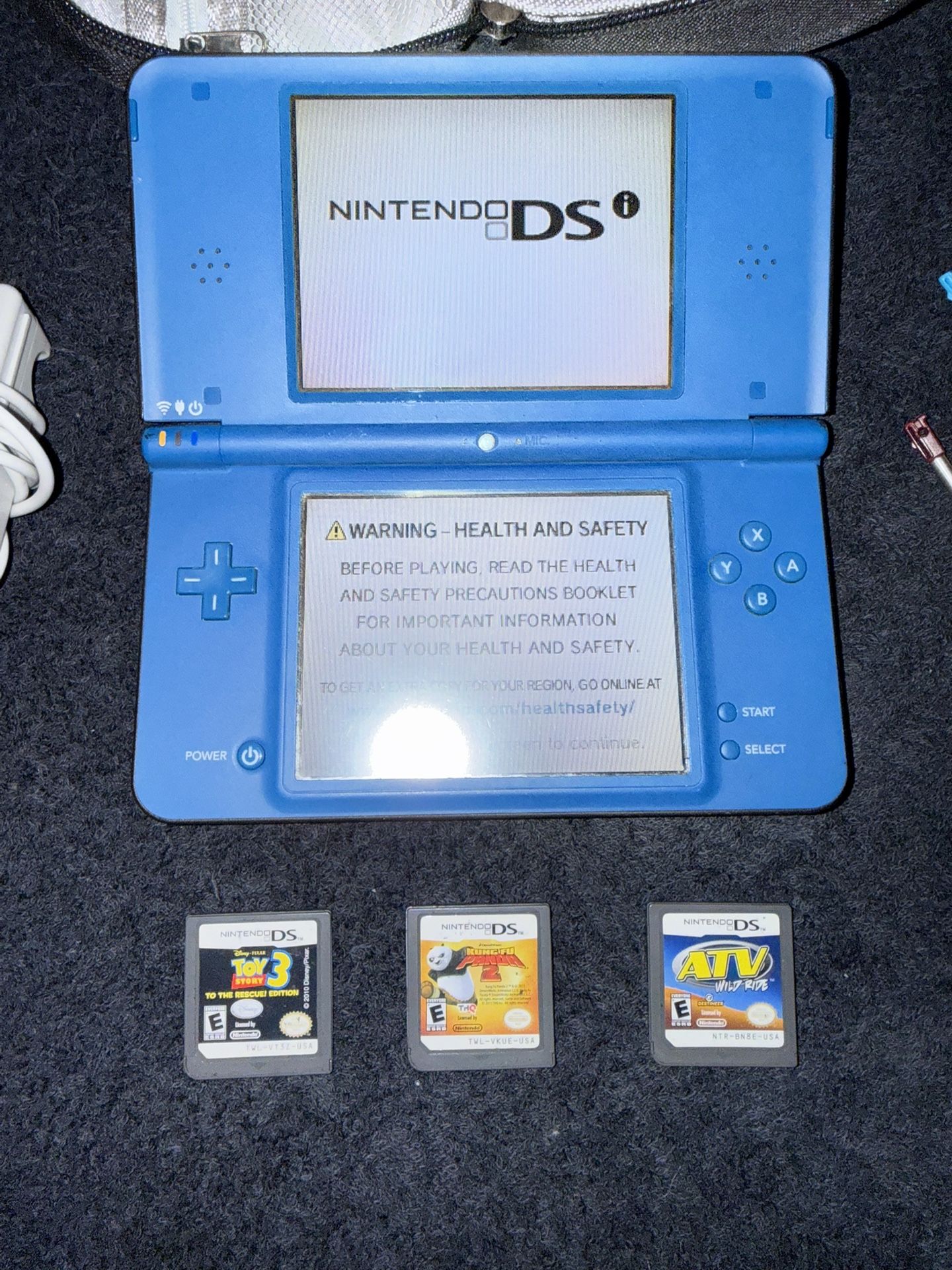 Blue Nintendo DS XL + 3 Games & Carrying Case