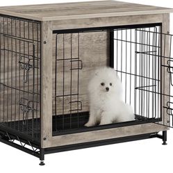 New 27.2" Dog Crate Furniture, Indoor Dog Cage Side End Table, M Pet Wood Kennel for Medium and Small Dogs up to 30 lb with Multi-Purpose Removable Tr