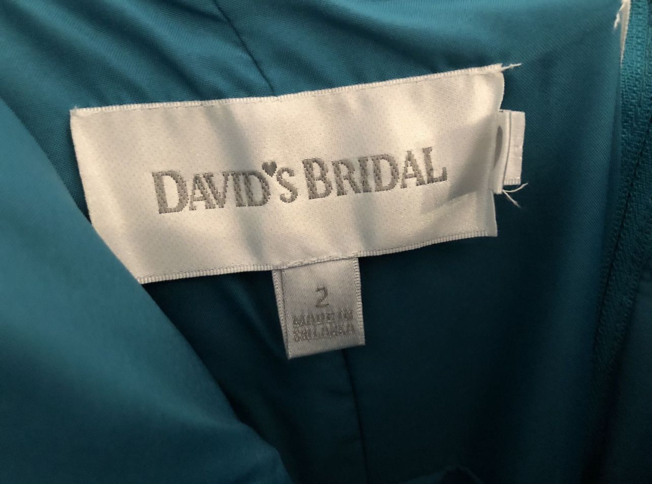 David’s Bridal Bridesmaid Strapless Wedding Dress - Teal Green - Size 2 