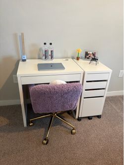 White Desk + Drawer Unit – Minimalist – Great Condition