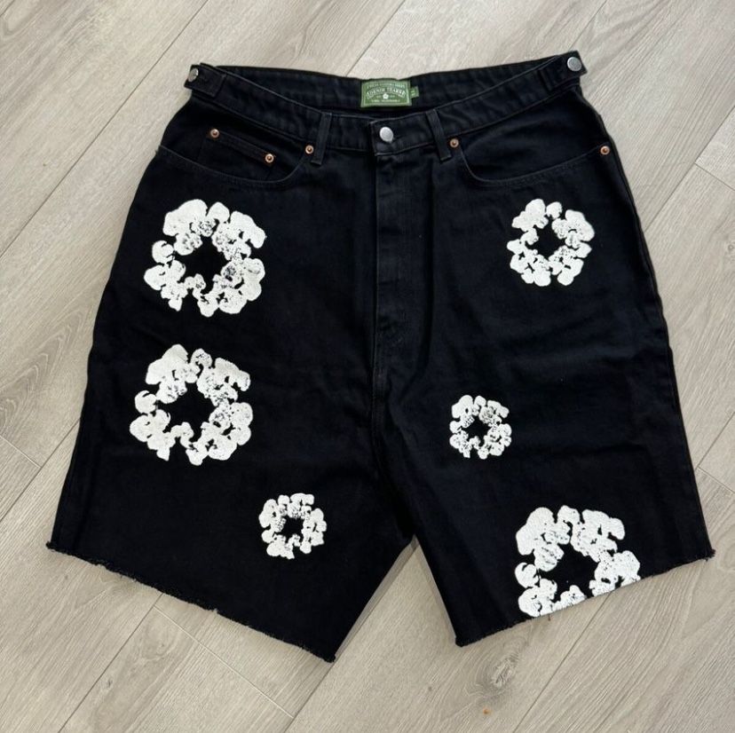 Denim Tears X Levi Cotton Wreath Size 32 Black Jeans Shorts 