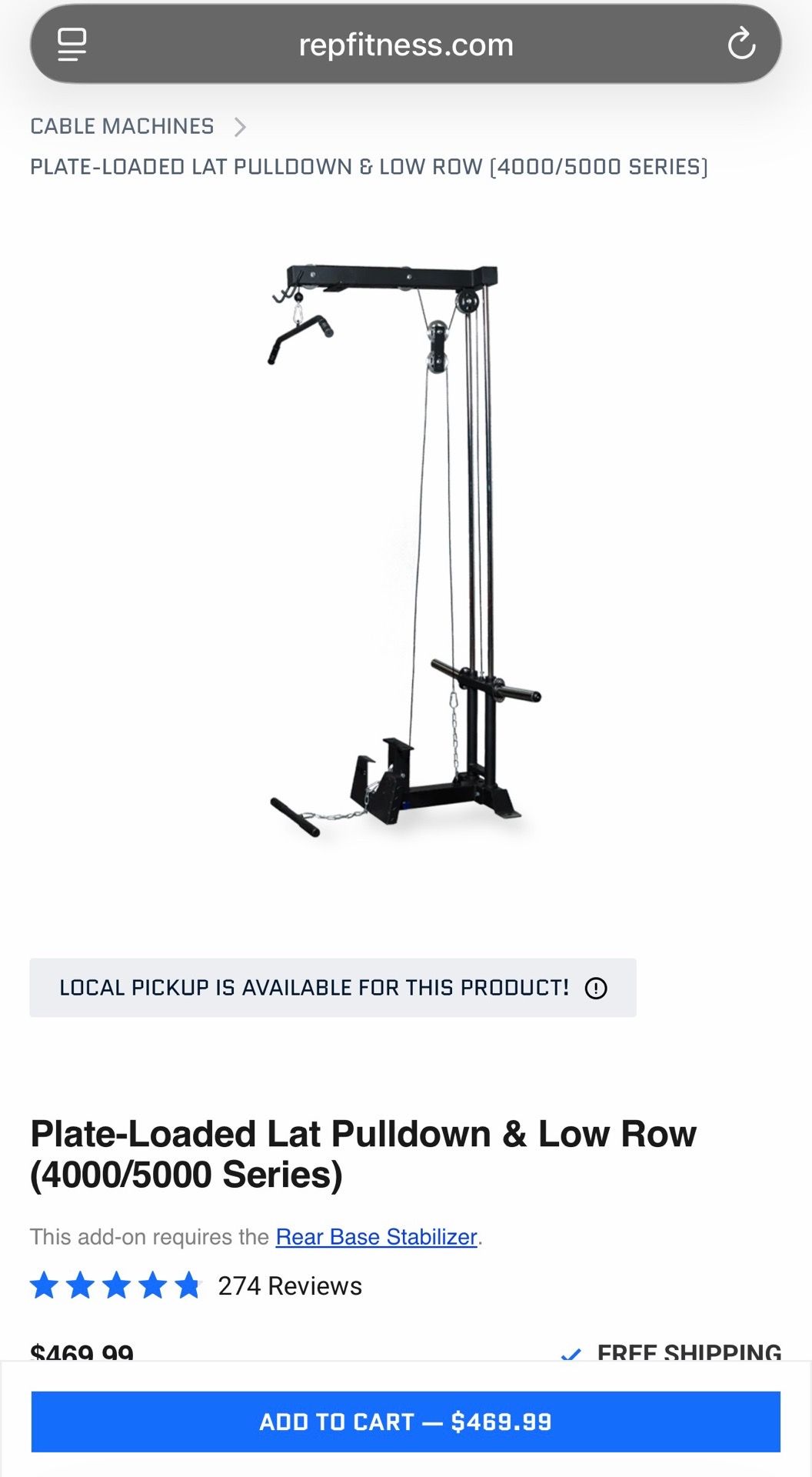 Rep fitness PR4000 plate loaded lat pulldown and low row attachment