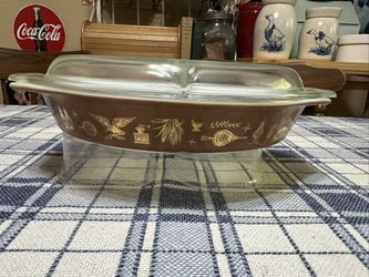 Vintage Pyrex Early American Divided Serving Dish
