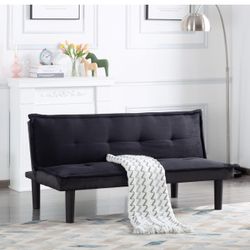 Convertible Sofa Bed Adjustable Couch Sleeper Folding Faux Suede Convertible Recliner Lounge Daybed for Living Room, Bedroom, Apartment, Office, Black