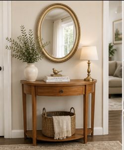 Demi-Lune Entryway Console Table with Drawer & Shelf