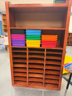 Bookshelf with bins