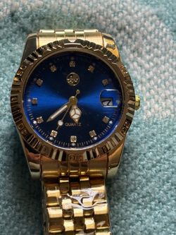 AJ’s Gold-Tone Quartz Watch Blue Dial