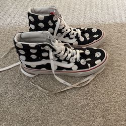 Vans High Top Women’s Sneakers Black With White Polka Dots, Size 7