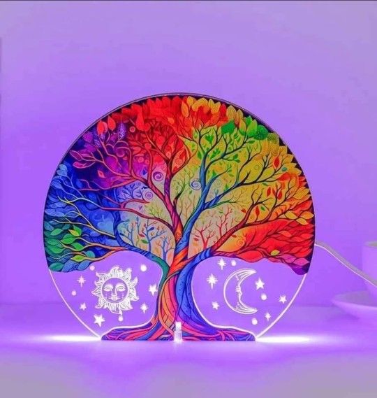 NEW! Wooden Acrylic Tree Light, Multi-Color Changing LED, USB Powered, 8 settings (see details)