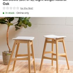 GDFStudio Elise Mid-Century Modern Fabric Upholstered 29.5 Inch Backless Barstools (Set of 2), Light Beige/Natural Oak