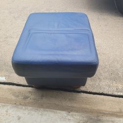 Blue Leather Ottoman