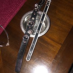 2 Dog Collars And Tiny Silver water Bowl