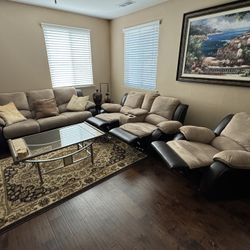 Tan Sofa Set (3 Piece Set: 3 Seat Couch, 2 Seat Recliner, Recliner)