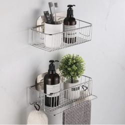Shower Caddy Bathroom Shelf Organizer Stainless Steel Wall Mounted Traceless Adhesive No Drilling