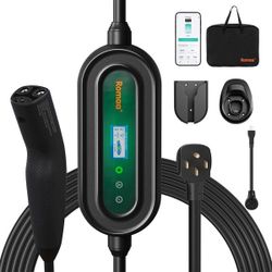 Romaa Level 2 EV Charger for Tesla, 25ft Cable, WiFi App, 32A Portable NACS Connector, 240V/120V Adapters Tesla charger