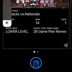 2 Tickets  D Backs Vs Nationales