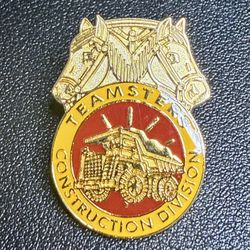 Teamsters 1980s Construction Division Union Enamel Pin Red Gold , 1x1.25”