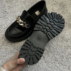 Black Loafers With Gold Chain