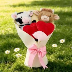 Cute Plush Cow Heart Bouquet 