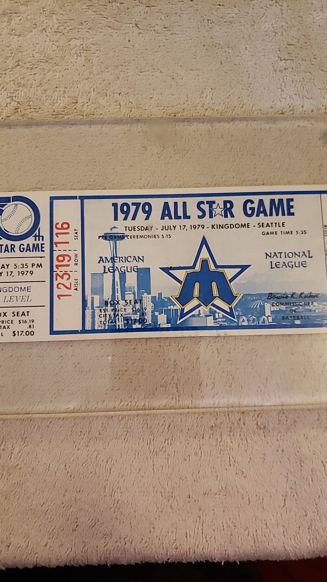 Unused ticket from 1979 all-star game in Kingdome
