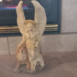 Large Heavy Angel LION Lamb Statue