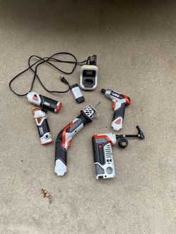 Black and decker VPX Cordless set. Drill, saws all, light, air compressor, USB battery. One battery. Works perfect just got a new set