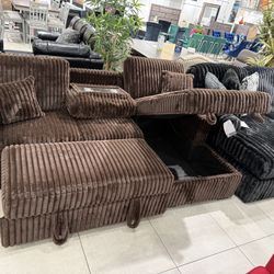 Sleeper Sectional With Cupholders And Storage Chaise 🤎🤩