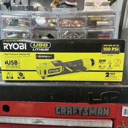 RYOBI USB Lithium Cordless High Pressure Portable Inflator Kit with 2.0 Ah USB Lithium Battery and Charging Cable